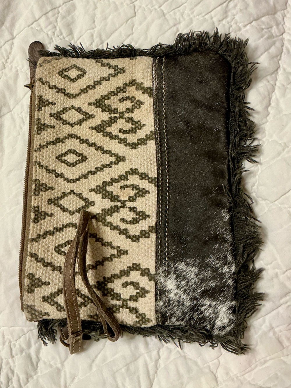 Myra bag Fringe Aztec Zip Pouch - Cream & Dark Brown
